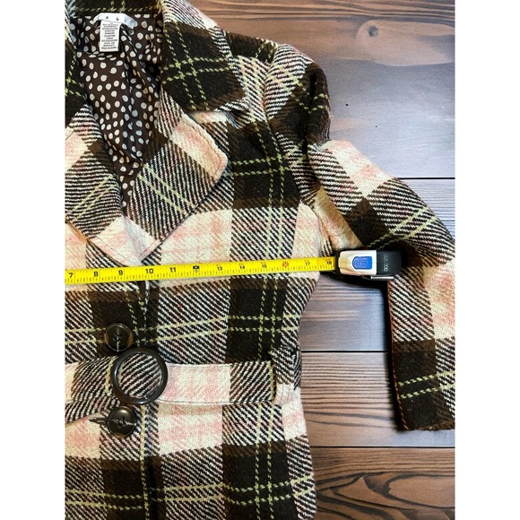 Women’s Cabi Jacket Light Pink Brown Plaid Coat Button Up Collared Wool Belt 12 - Picture 3 of 5